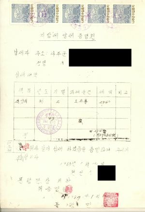 지방세 납세 증명원(이○길) 문평면장 1987.1.12