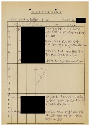 1986년 분임토의주요내용보고 대학생특별수련 제4기 제9분임반