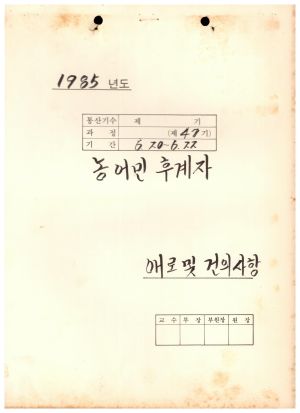 분임토의주요내용보고 애로및건의사항 농어민후계자 제47기 1985.6.20-6.22 