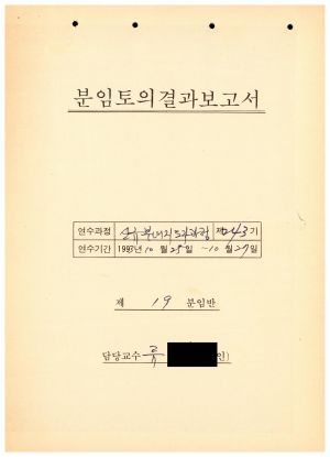 분임토의결과보고서 신규부녀지도자과정 제243기 제19분임반 1993.10.25-10.27 (수기기록물)