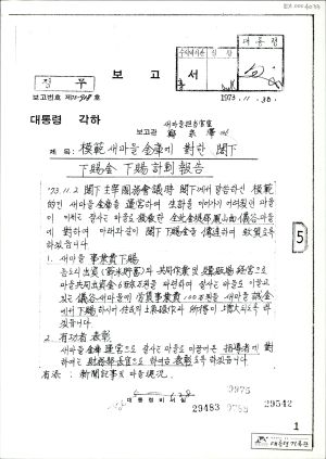 모범 새마을금고에 대한 각하 하사금 하사계획보고 1973.11.30 대통령비서실