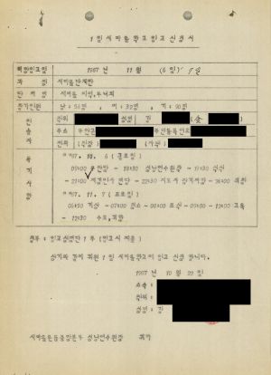 1987년 1일새마을학교(입교 교육실시계획) 1일 새마을학교입교신청 