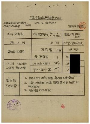 1979년 수료생협의회운영상황보고서(김제군조합) 