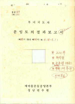 분임토의결과보고 부녀지도자 제195기 통산 제336기 1986.4.28-5.1 새마을운동중