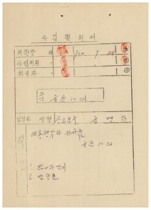 동막마을 밤양묘- 1973년 수입결의서(대통령각하하사금 유안10대) 동막마을