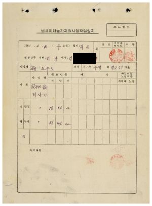 1981년 냉해피해농가지원사업작업일지 수백리