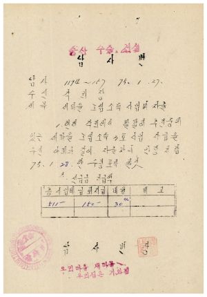 1975년 노임소득사업3호- 새마을 노임소득 사업비 지출 1975.1.27 남사면