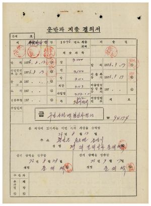 수백리 공사관련서류- 자재운반 지출결의 1976.9 수백리