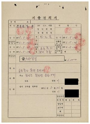 수백리 공사관련서류- 지출결의서(공동축사목재운반비) 1976.5.26 수백리