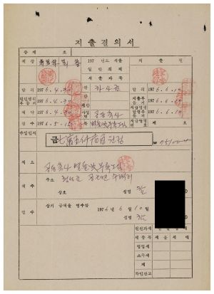 수백리 공사관련서류- 지출결의서(공동축사벽돌및부록노임) 1976.6.10 수백리