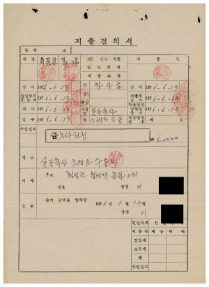 수백리 공사관련서류- 지출결의서(공동축사스레트수송비) 1976.6.13 수백리