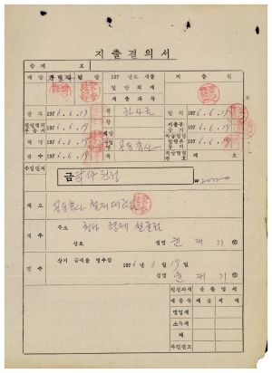 수백리 공사관련서류- 지출결의서(공동축사철재대금) 1976.6.19 수백리