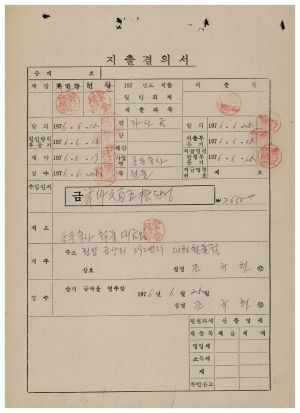 수백리 공사관련서류- 지출결의서(공동축사철물대금) 1976.6.25 수백리