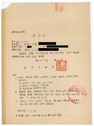 1973년 동막개발위원회 공문철- 허가서(우표류 및 인지 판매업무-김○원) 1974.7.2