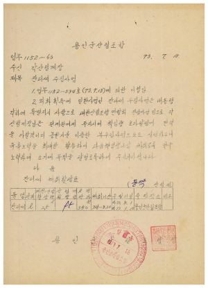 1973년 동막개발위원회 공문철- 잔디씨 수집사업 1973.7.18 용인군산림조합