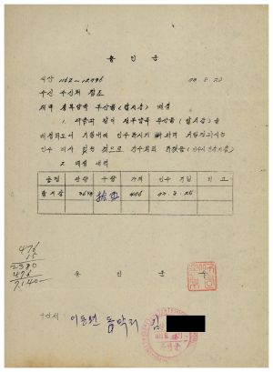 1973년 동막개발위원회 공문철- 정부양곡 부산물(탈지강) 배정(수신처: 이동면 동막리 김