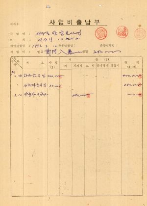 1973년 밤 양묘사업 서류 사업비출납부 삼군새마을